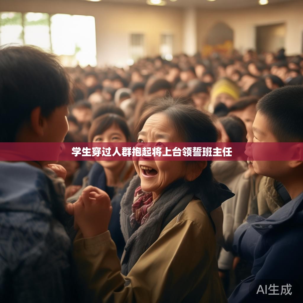 学生穿过人群抱起将上台领誓班主任